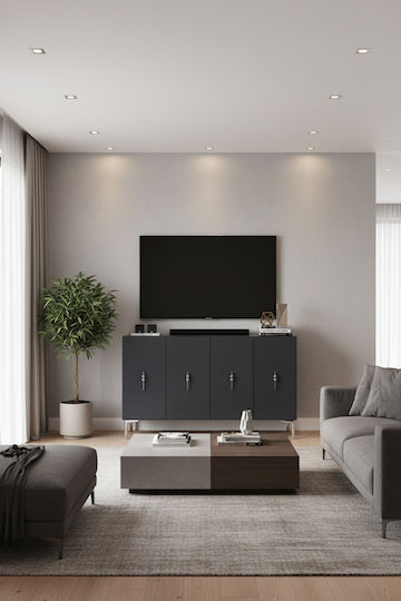 Μπουφές Ξύλινος Γκρι 120x32x75cm