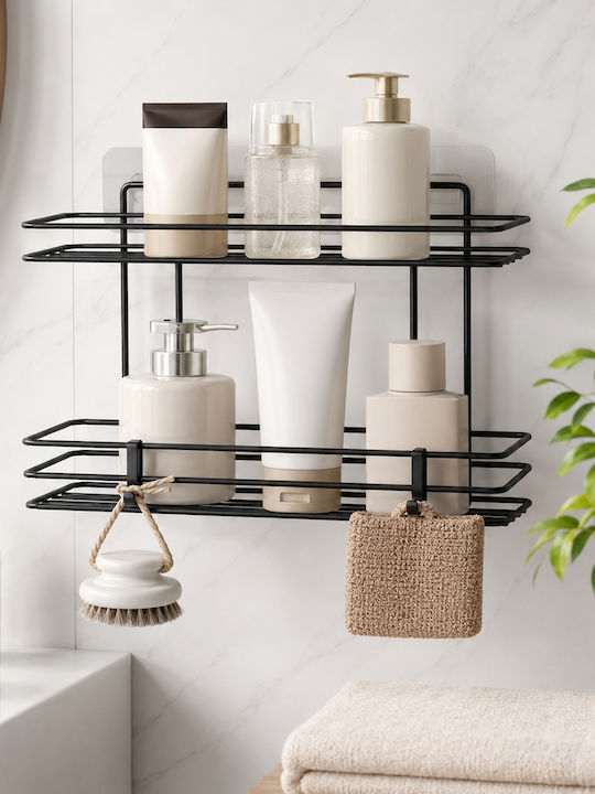 Femmit Metallic Self-Adhesive Bathroom Shelf 2 Tiers Black 25.6x10.5cm