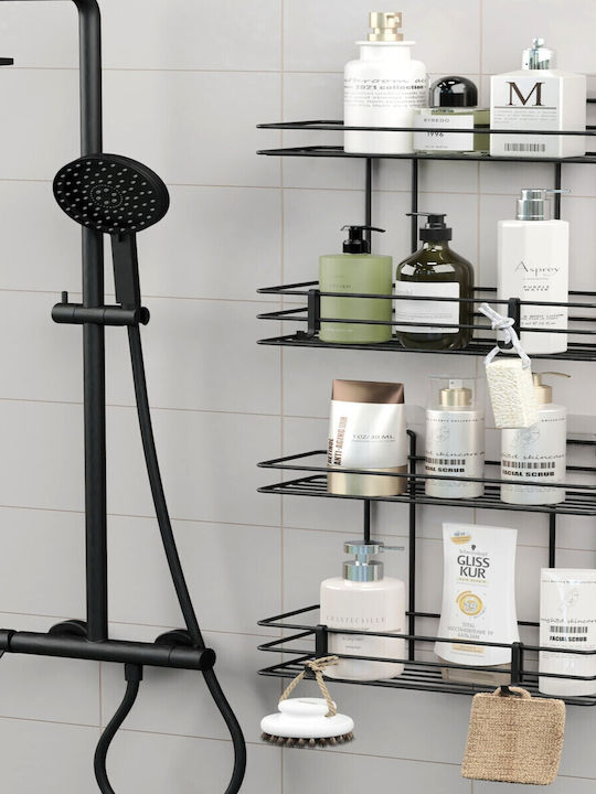 Femmit Metallic Self-Adhesive Bathroom Shelf 2 Tiers Black 25.6x10.5cm