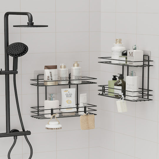 Femmit Metallic Self-Adhesive Bathroom Shelf 2 Tiers Black 25.6x10.5cm