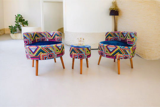 Wohnzimmermöbel-Set 2 Sessel & Hocker