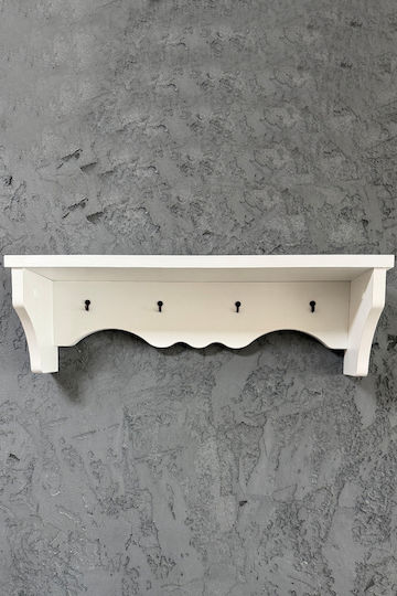 SteweHome Κρεμάστρα Τοίχου Ξύλινη Λευκή 60x14x14cm