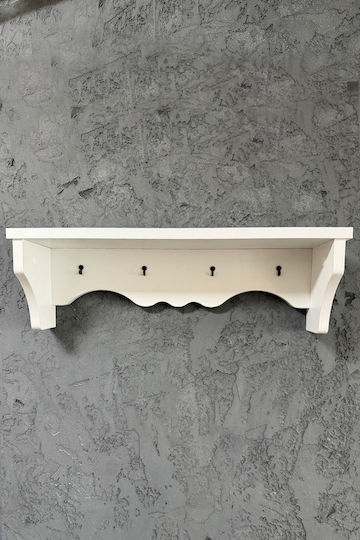 SteweHome Κρεμάστρα Τοίχου Ξύλινη Λευκή 60x14x14cm