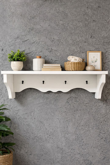 SteweHome Κρεμάστρα Τοίχου Ξύλινη Λευκή 60x14x14cm