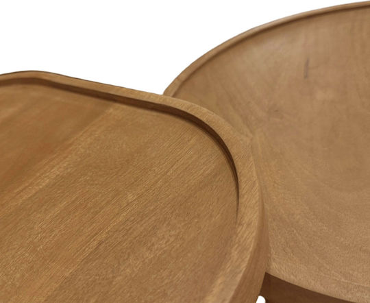 Round Side Table Cubist Wooden Natural 2 Pieces 40x40x50cm