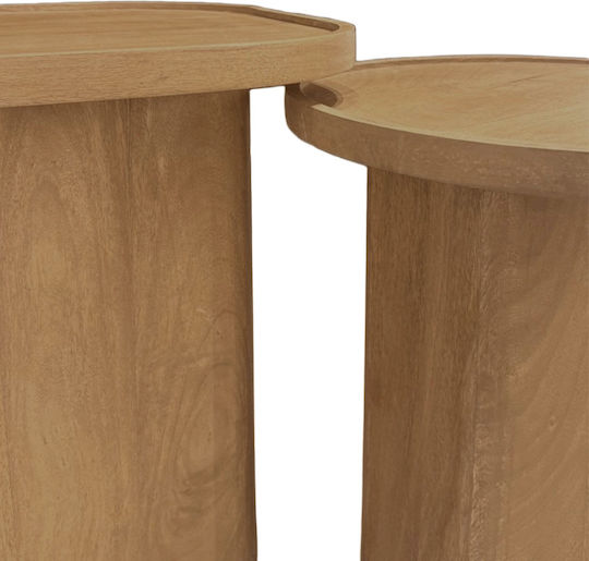 Round Side Table Cubist Wooden Natural 2 Pieces 40x40x50cm