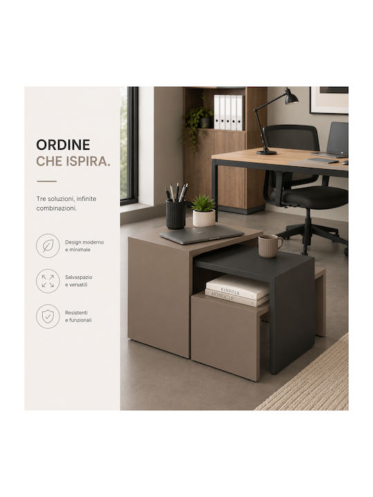 Set Zigon Rectangular Din Lemn Culoare Moka 3 Bucăți L65xL30xÎ39cm