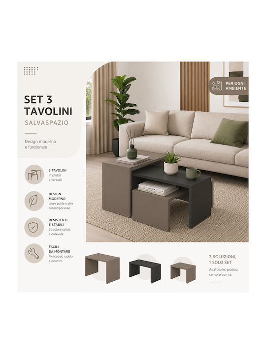 Set Zigon Rectangular Din Lemn Culoare Moka 3 Bucăți L65xL30xÎ39cm