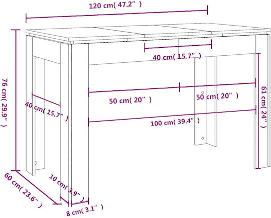 Τραπέζι Τραπεζαρίας Ξύλινο Μαύρη Δρυς 120x60x76εκ.