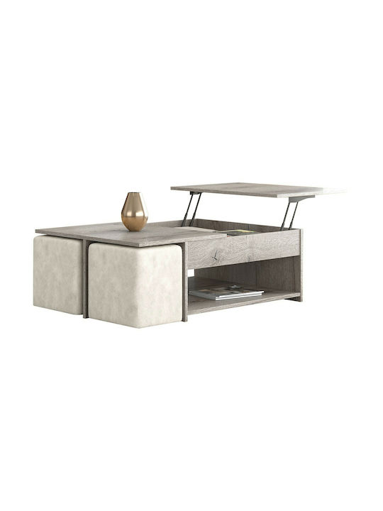 Rectangular Central Coffee Table No6 Wooden with Lifting Mechanism Gray W120xL75xH40cm N6STAXTI