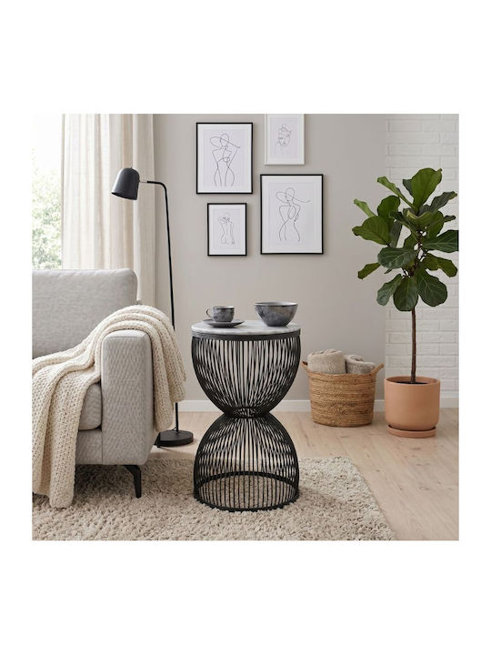 Round Side Table Stella Wooden Black with White Marble Effect M34.5xL34.5xH56.5cm