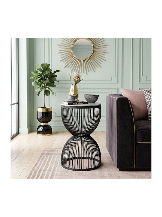 Round Side Table Stella Wooden Black with White Marble Effect M34.5xL34.5xH56.5cm