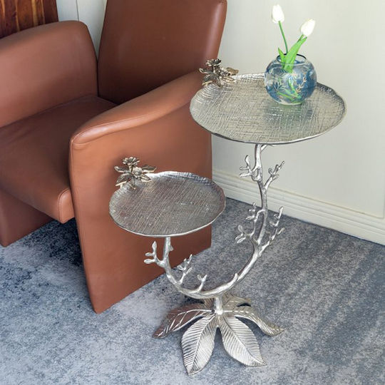 Masă Laterală Rotundă Branch Metalică Argintie L66xl40,6xÎ76,2cm