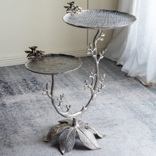 Masă Laterală Rotundă Branch Metalică Argintie L66xl40,6xÎ76,2cm