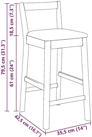 Taburete Bar Cu Spătar Din Lemn Alb 2 Buc 35.5x42.5x79.5 cm