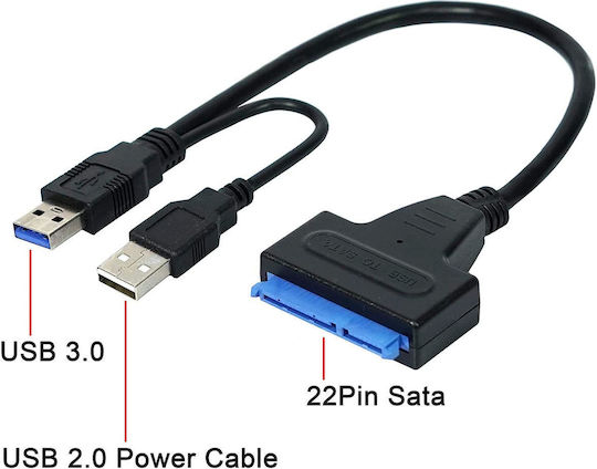 DeTech 18295 Dual Power USB 3.0 zu Sata Kabel Schwarz