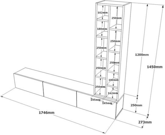 Bibliotecă Living Gri M175xL27xÎ145cm