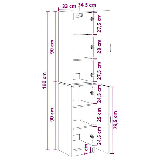 vidaXL Bathroom Column Cabinet Wall Hung M33xD34.5xH87cm Sonoma