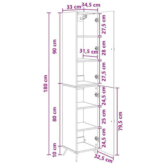 vidaXL Badezimmer-Säulenschrank Wandhängeschrank M33xB34.5xH90cm Schwarze