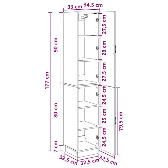 vidaXL Coloană Baie de Perete 33x34,5x87cm Neagră
