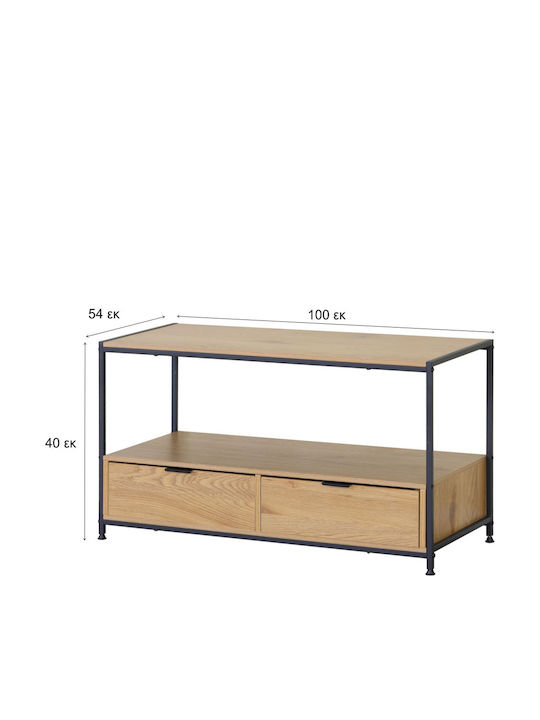 Kouros TV Stand Made of Metal and Wood Beige M100xD40xH54cm
