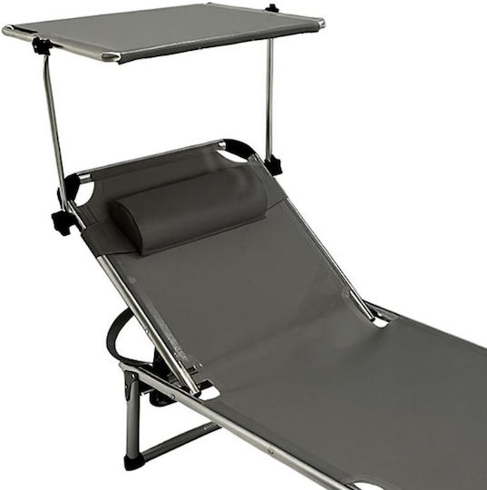 Solart Gray Foldable Aluminum Beach Sunbed with Shader and Pillow 193x58x31cm
