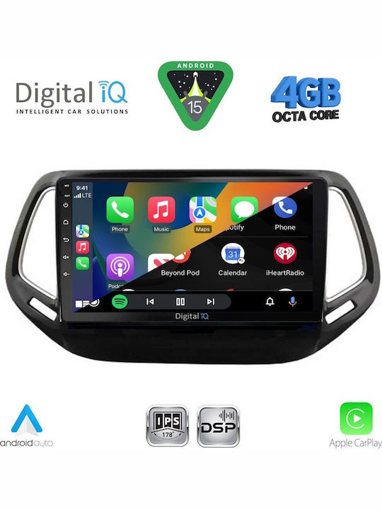Digital IQ Auto-Audiosystem für Jeep Compass 2016-2021 mit Klima (Bluetooth/USB/Eingebautes Wi-Fi/GPS/Apple CarPlay/Android Auto) mit 10" Touchscreen