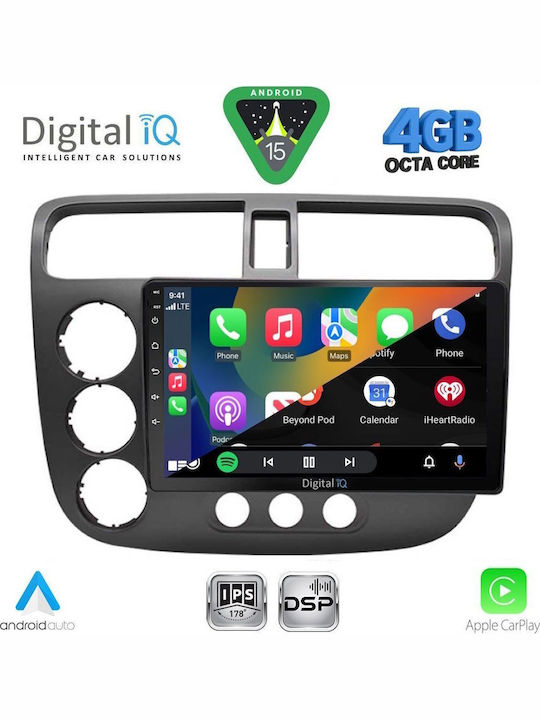 Digital IQ Car Audio System for Honda Civic 2001-2006 Bluetooth USB WiFi GPS Apple CarPlay Android Auto with 9" Touch Screen