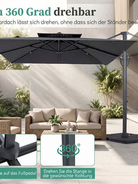 Garten- und Terrassen-Sonnenschirm Boden Quadratisch Aluminium Grau mit Basis 3x3m NP13287GR