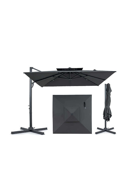Garten- und Terrassen-Sonnenschirm Boden Quadratisch Aluminium Grau mit Basis 3x3m NP13287GR