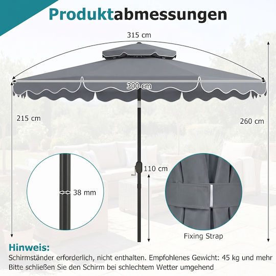 Professional Floor Parasol Metal Gray with Base 3x3m NP13311GR