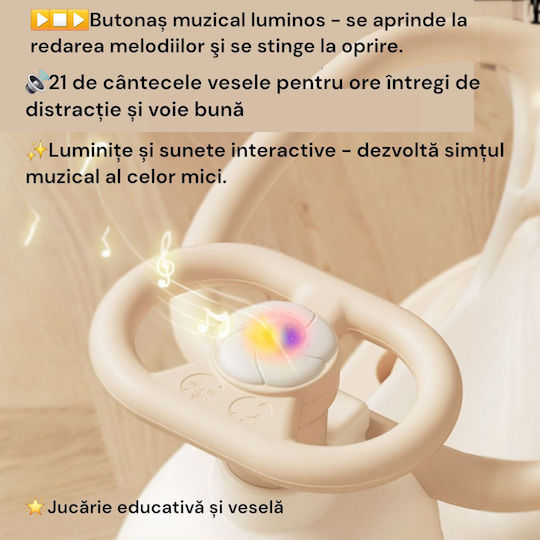 Jucărie Leagăn Mașinuță pentru 12+ Luni cu Sunete, Muzică și Roți pentru Greutate până la 50 kg Bej
