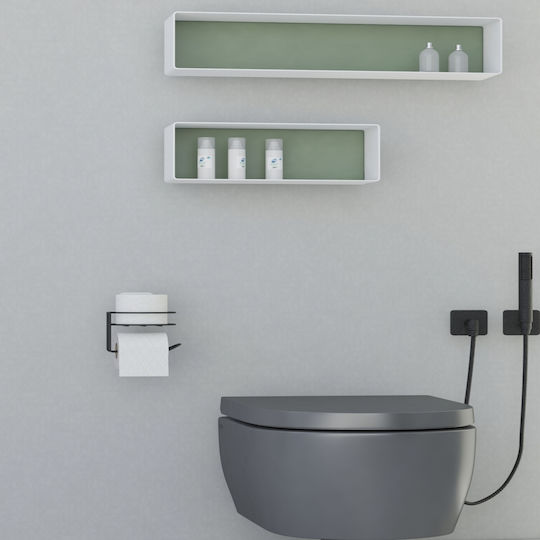 Femmit Self-Adhesive Metallic Round Toilet Paper Holder Wall Mounted Matte Black Bathroom Box