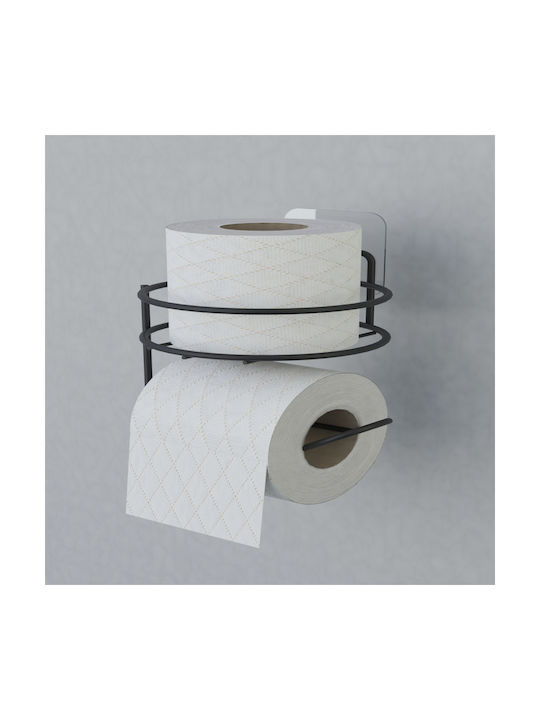 Femmit Self-Adhesive Metallic Round Toilet Paper Holder Wall Mounted Matte Black Bathroom Box