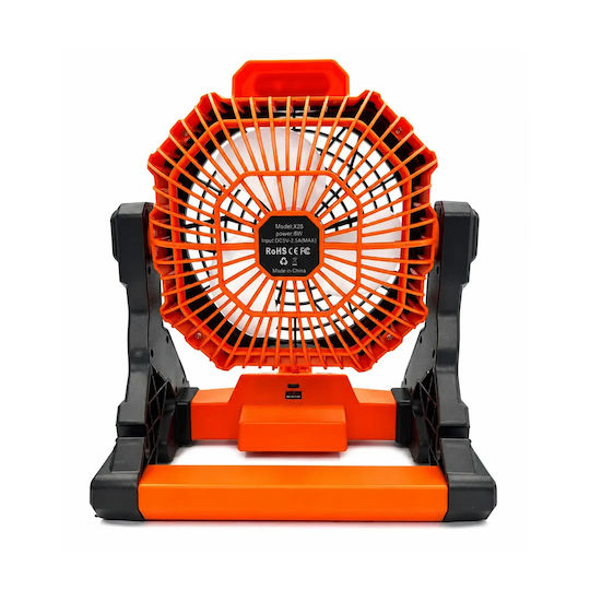 Solar Rechargeable Fan 8w Desktop 4 Speeds Flashlight Power Bank X25 Black Orange