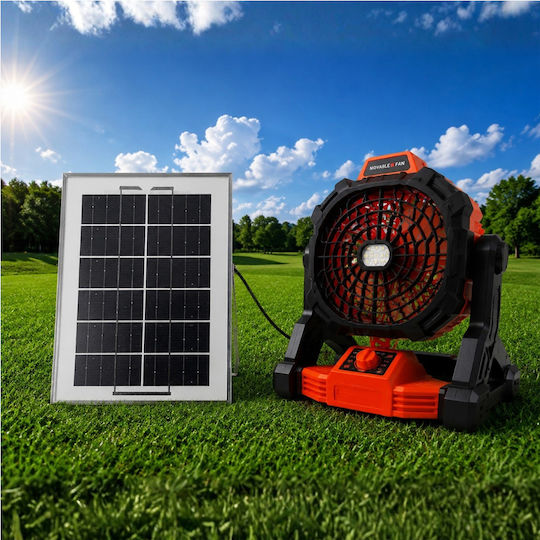 Solar Rechargeable Fan 8w Desktop 4 Speeds Flashlight Power Bank X25 Black Orange