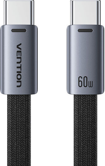 Vention Flat Braided USB 2.0 Cable USB-C Male - USB-C 60W PD Black 1m TRZBF