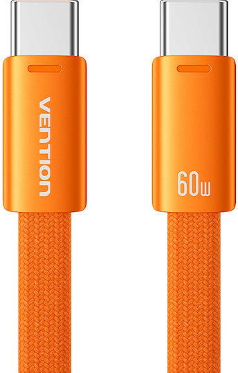Vention Flat Braided USB 2.0 Cable USB-C Male USB-C 60W PD Orange 1m