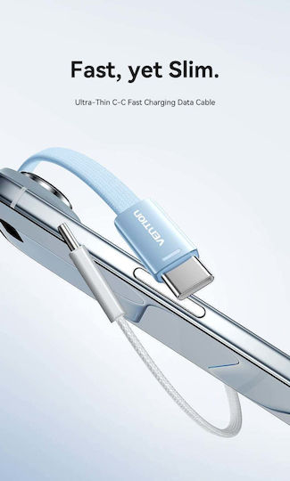 Vention Cablu USB 2.0 Flat / Braided USB-C Masculin - USB-C 60W PD Albastru 1m TRZSF