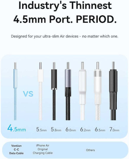 Vention Cablu Flat / Braided USB 2.0 USB-C Masculin - USB-C 60W PD Bej 1m TRZJF