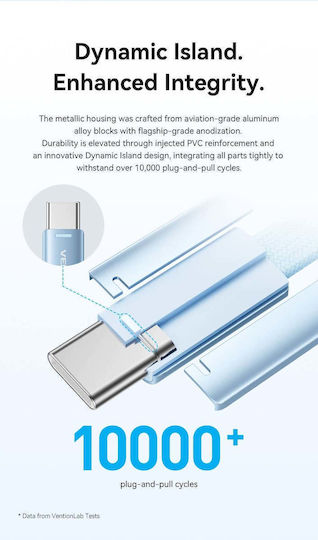 Vention Cablu USB 2.0 Flat / Braided USB-C Masculin - USB-C 60W PD Albastru 1m TRZSF