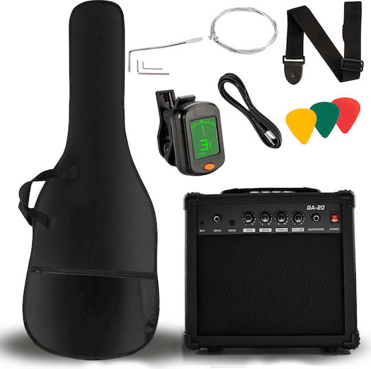 V-tone Eg 39 Bk Електрическа Китара 4/4 Stratocaster 39” SSS Капак Колан Кабел Jack-jack Тунер Перца Струни Лост За Тремоло Шестограми Комплект