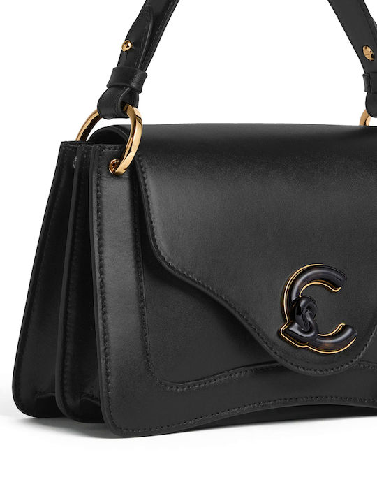 Leder Damen Schultertasche Schwarz