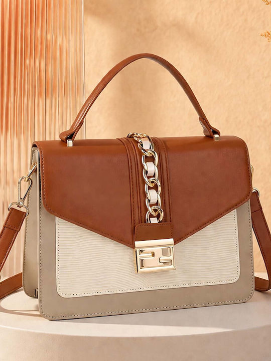 Gallantry Women Handbag Decorative Chain Layout Jewel Clasp Brown