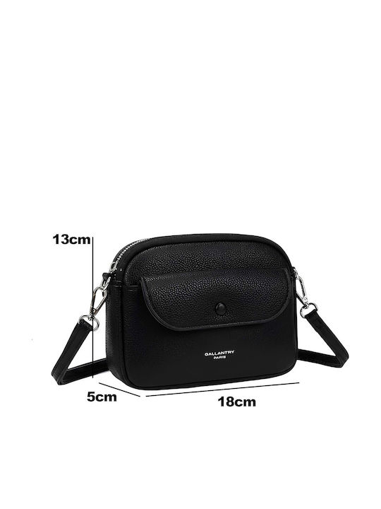 Gallantry Women Crossbody Bag Compact Grained Effect Front Flap Pocket Black