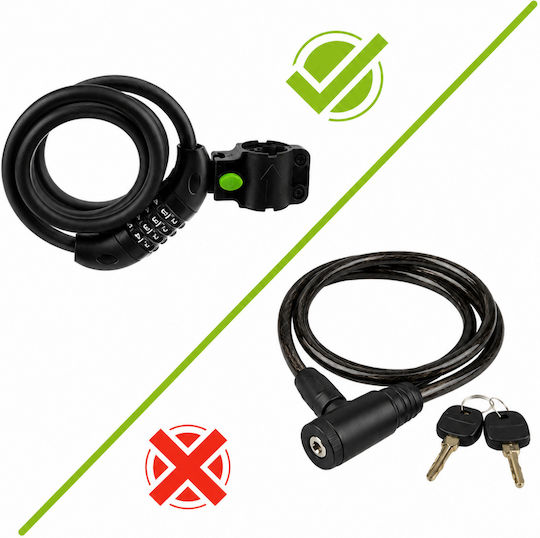 Bicycle Lock Zola 4-digit Code 120 Cm 13.5 Mm Thickness Mounting Bracket Steel Plastic Black