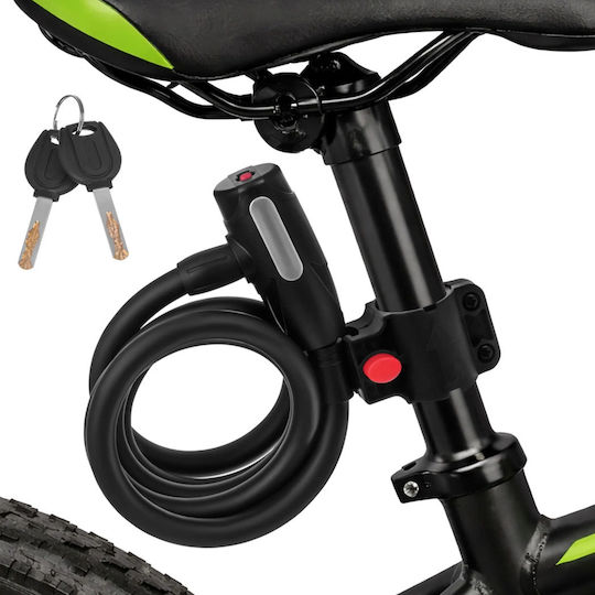 Bicycle Lock Key Zola 150 Cm Spiral Cable 12 Mm Thickness Pvc Coating Uv Resistant Ipx5 Black