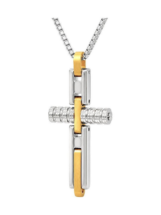 Rosso Amante Men's Cross from Gold Plated Steel with Chain