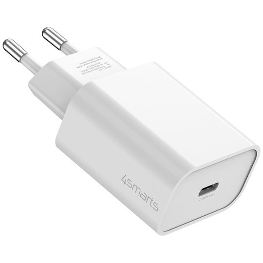 4Smarts Φορτιστής με Θύρα USB-C και Καλώδιο USB-C - USB-C 30W Power Delivery Λευκός (VoltPlug)