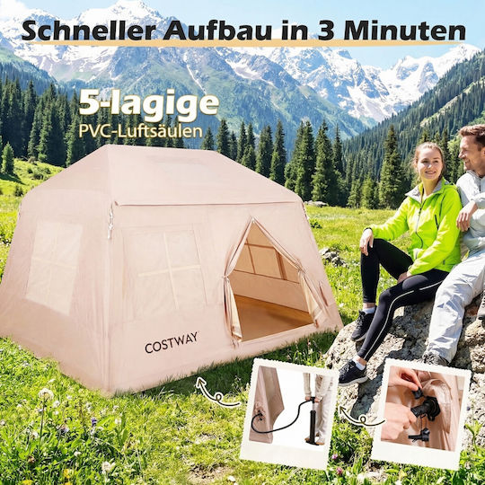 Costway Inflatable Camping Tent Beige for 6 People 183x213x253cm